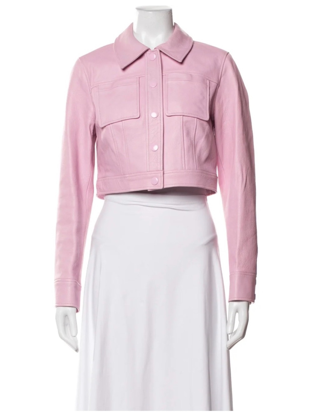 LoveShackFancy Cropped Pastel Pink Leather Jacket